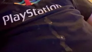 Gamer Cub jerking off and Edging out a huge load cumshot onto T shirt