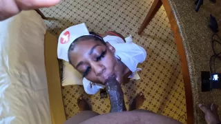 Petite Ebony Nurse Santana Knew How To Make Bbc Feel Better. Sloppy Blowjob!!!