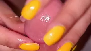 Yellow nails teasing big dick