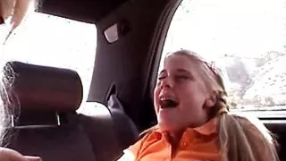 Little Summer fingered in the back of car in public