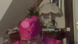 In pink stewardess outfit with shirt skirt with semen stains