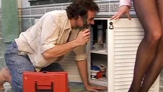 Dark haired German beauty making a cock cum hard