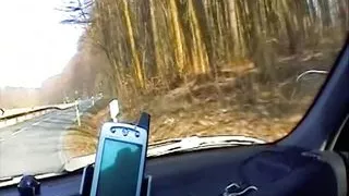 An amazing German blonde sucking a hard cock in the car