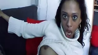 Super sexy German ebony eating warm cum in POV