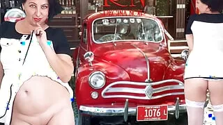 Double Regina Noir. A pretty lady in a short dress shows a striptease. Pussy and ass. Car 1