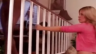 Blonde hot MILF Daphne Rosen pleasing two black cocks in the living room