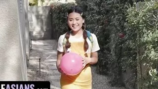 Teen Princess Ella Voneva Gets Her Asian Pussy Rammed By Diamond Banks' Huge Strap On - LittleAsians FFM Threesome