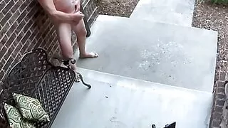 Filming Jerkoff Video On Front Porch