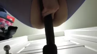 Mature Cums On Her Wall-mounted Dildo