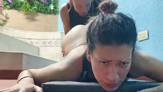 I help my cousin to finish exercising and I teach her to relax by fucking her from behind very well until I make her come