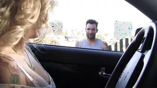 Vyxen Steel lets him cum on her huge tits