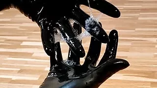 Spit play with latex gloves - Drooling on rubber
