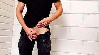 Bearded man plays with his hard dick