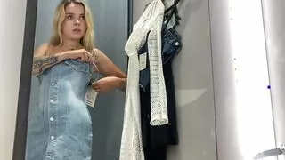 A Blonde In The Dressing Room Filming Herself While No One Is Watching