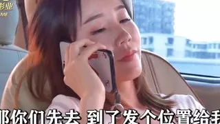 Two skinny girls have threesome sex in public and cum on the natural boobs