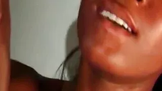 Amazing hot looking ebony with dark hair adores eating cum after a bang