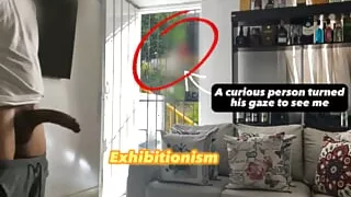 Showing his big cock while the door of his house is open