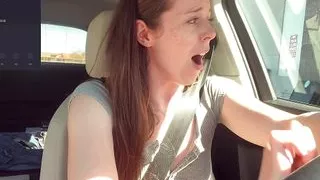Trying not to cum too loud in the Starbucks Drive Thru!