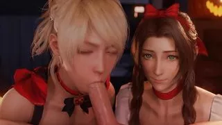 Halloween Night. Two hotties sucking cock and getting cum on their faces