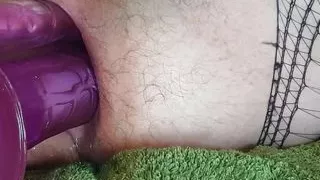 Sexy shemale in lingerie anal invasion - double penetration toys and own cock