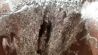 Shaving her little ebony ass & pussy then shower clean