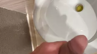 Cuckold husband plays in public bathroom