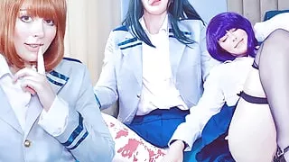 Hentai Game: Three sexy classmates from UAAcademy try seduce you to fuck their pretty holes