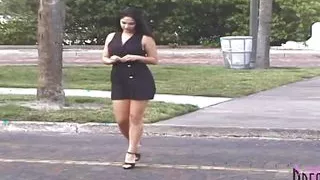 Gorgeous Brunette Strips in Public