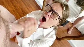 Secretary creampie and facial by hot boss with a big dick