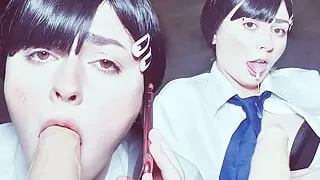 Kobeni tries suck cock for the first time and cheats on her boyfriend talking by phone