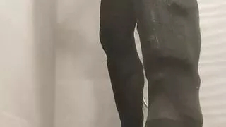 Shower cum in thigh high socks