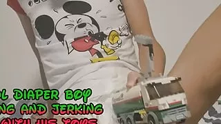 ABDL Diaper Boy Playing And Jerking Off with his Toys