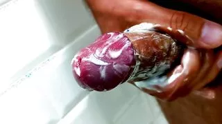 Play with cum covered bulgarian cock and second cumshot