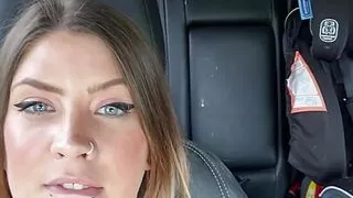Smokeshow plays with her wet pussy in Starbucks parking lot