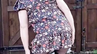 Pretty crossdresser satin baby doll dress and stockings