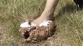 Smashing a cake with my feet
