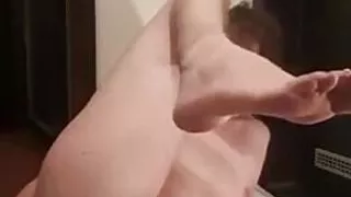 Cute twink fucks his ass with bottle