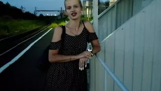 the puzzled cutie was waiting for the train, and got a hot cock and a pussy in public.