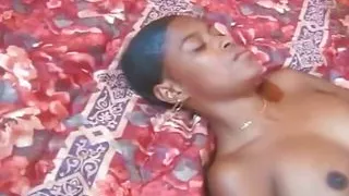 Beautiful and horny hot ebony chick gets a big load of cum on her trimmed pussy
