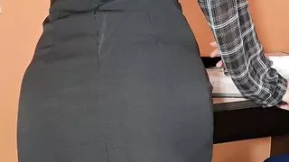 The secretary lingered in the office to try a big cock