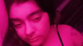 Sexy Dreadhead plays with neon lights like a bitch