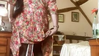 In vintage floral pattern dress