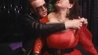 A chubby German slut with massive tits gets a long rod inside her hairy twat