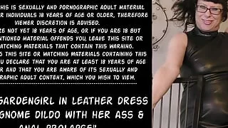 Dirtygardengirl in leather dress fuck gnome dildo with her ass & anal prolapse