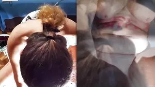 Red and black anal dildo entering my ass