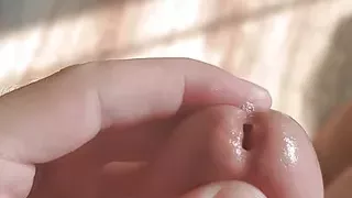 Playing with my precum and jerking my big dick + shooting my heavy load