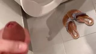 Take double cumshot in bathroom