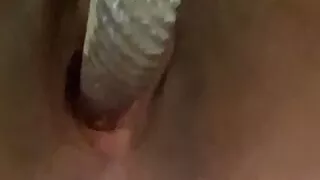 Using glass dildo in pussy close up