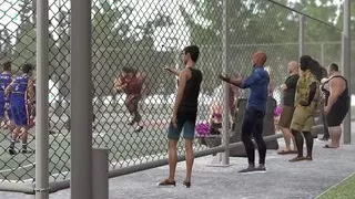 Basketball players fuck hard a sexy cheerleader girl on the street