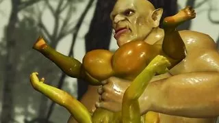 Green monster Ogre fucks hard a horny female goblin Arwen in the enchanted forest